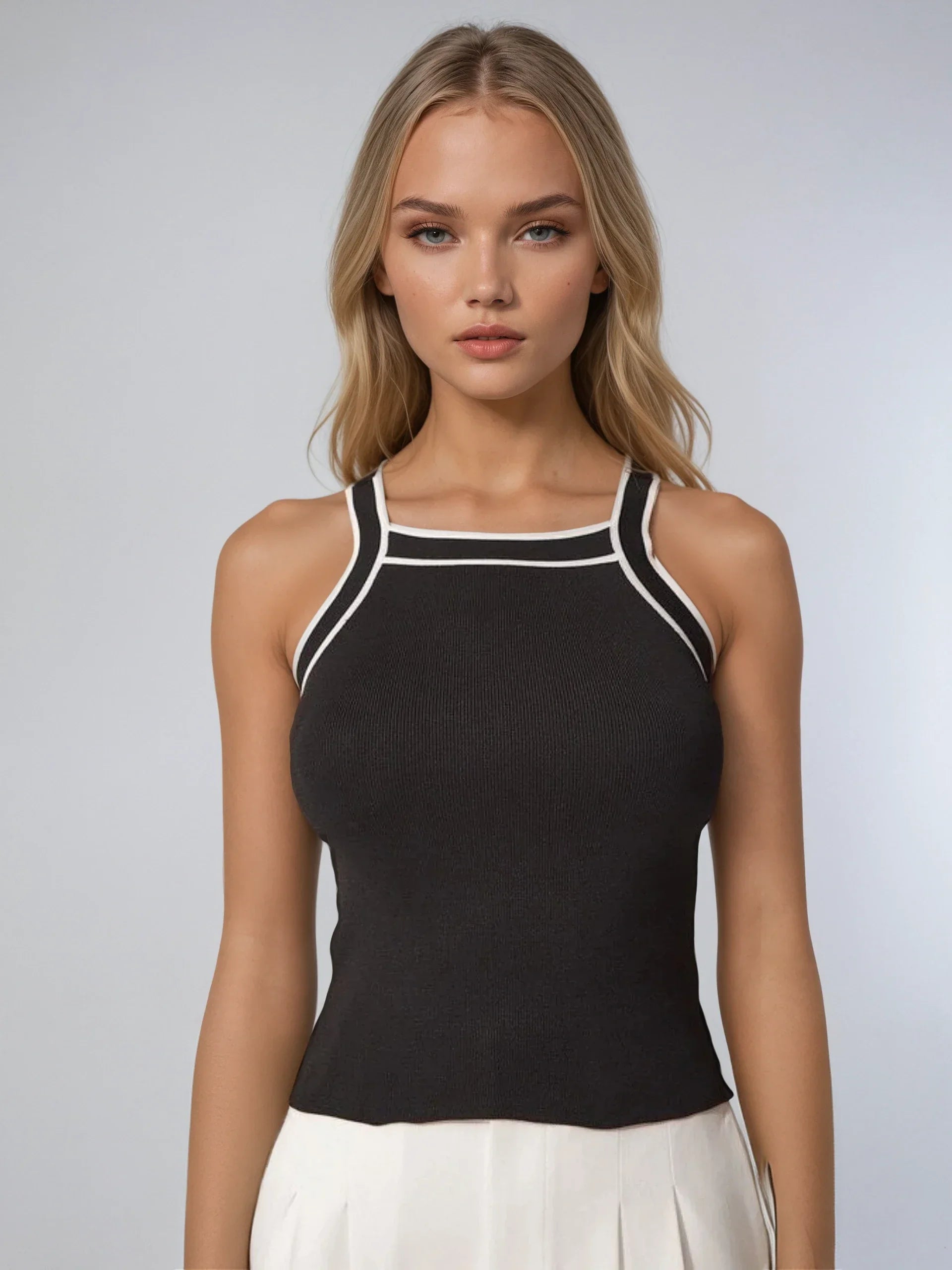 Κομψό Στιλ Πλεκτό Μπλουζάκι με αντίθεση με αντίθεση - LA FEMME WANDERER