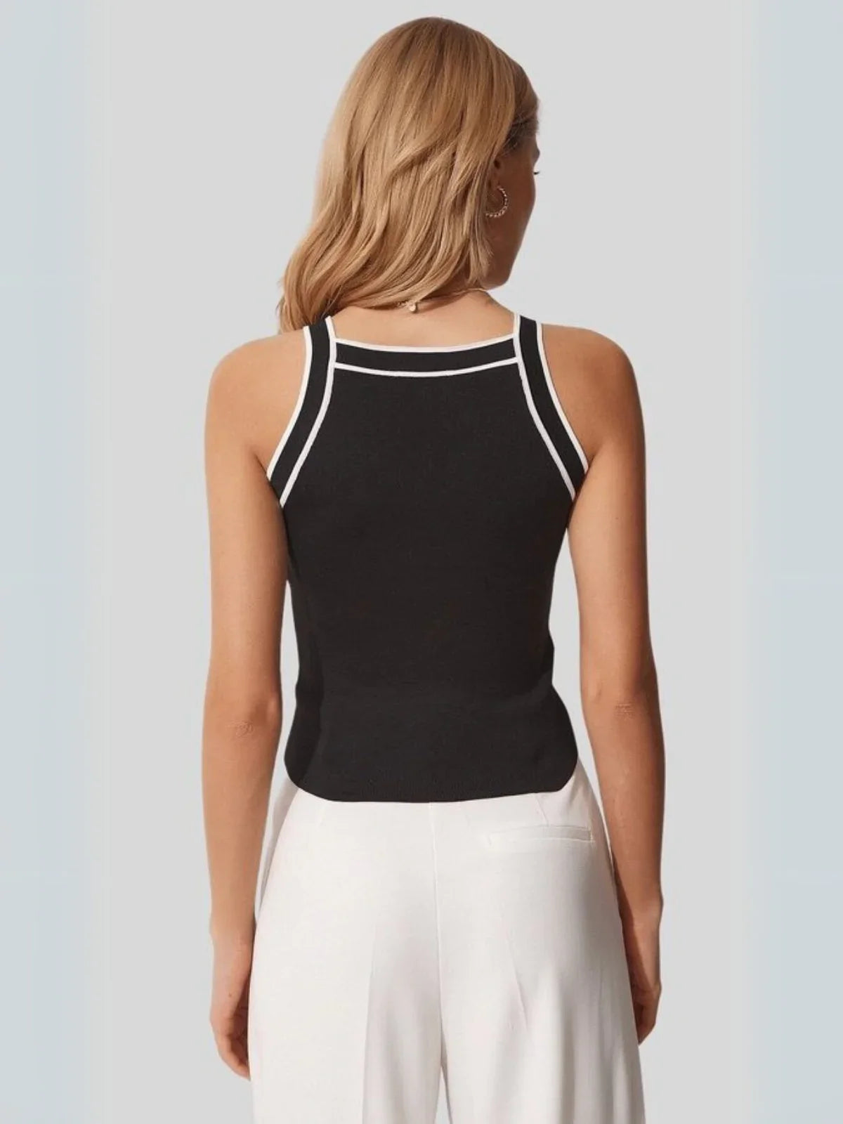 Κομψό Στιλ Πλεκτό Μπλουζάκι με αντίθεση με αντίθεση - LA FEMME WANDERER