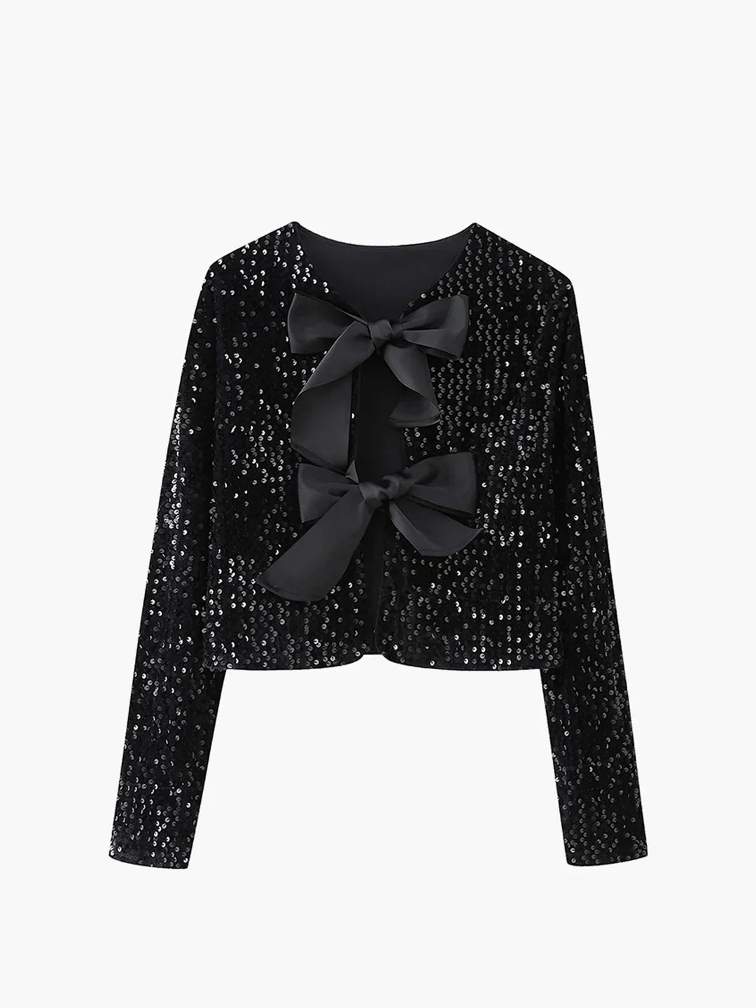 Sequined Velvet Bowknot Decor Blouse - LA FEMME WANDERER