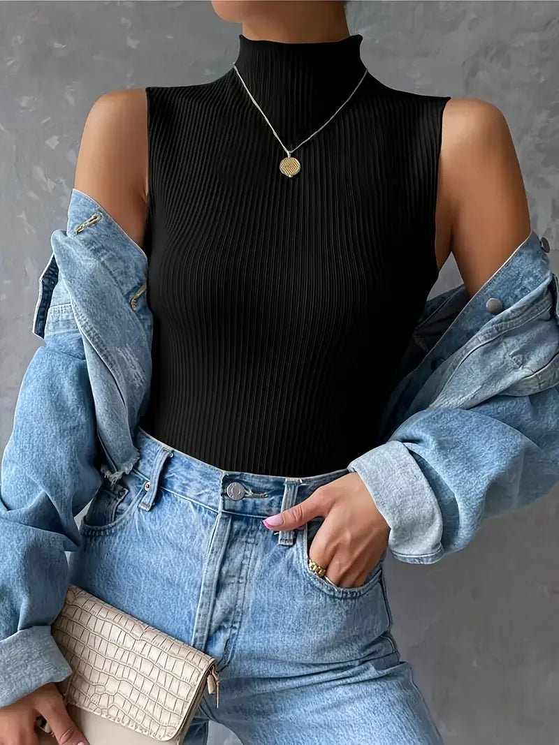 Half-turtleneck Sleeveless Knitted Vest - LA FEMME WANDERER