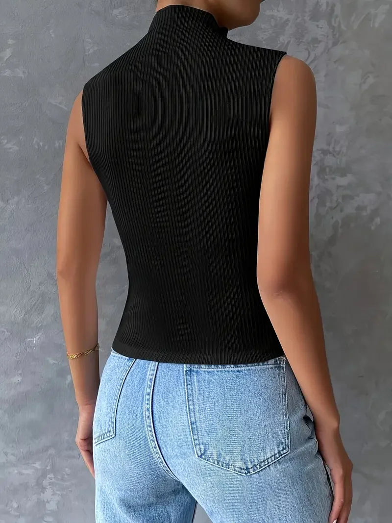 Half-turtleneck Sleeveless Knitted Vest - LA FEMME WANDERER