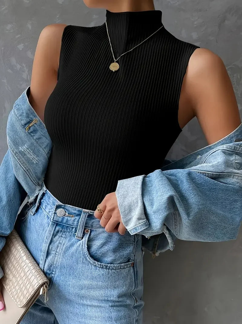 Half-turtleneck Sleeveless Knitted Vest - LA FEMME WANDERER