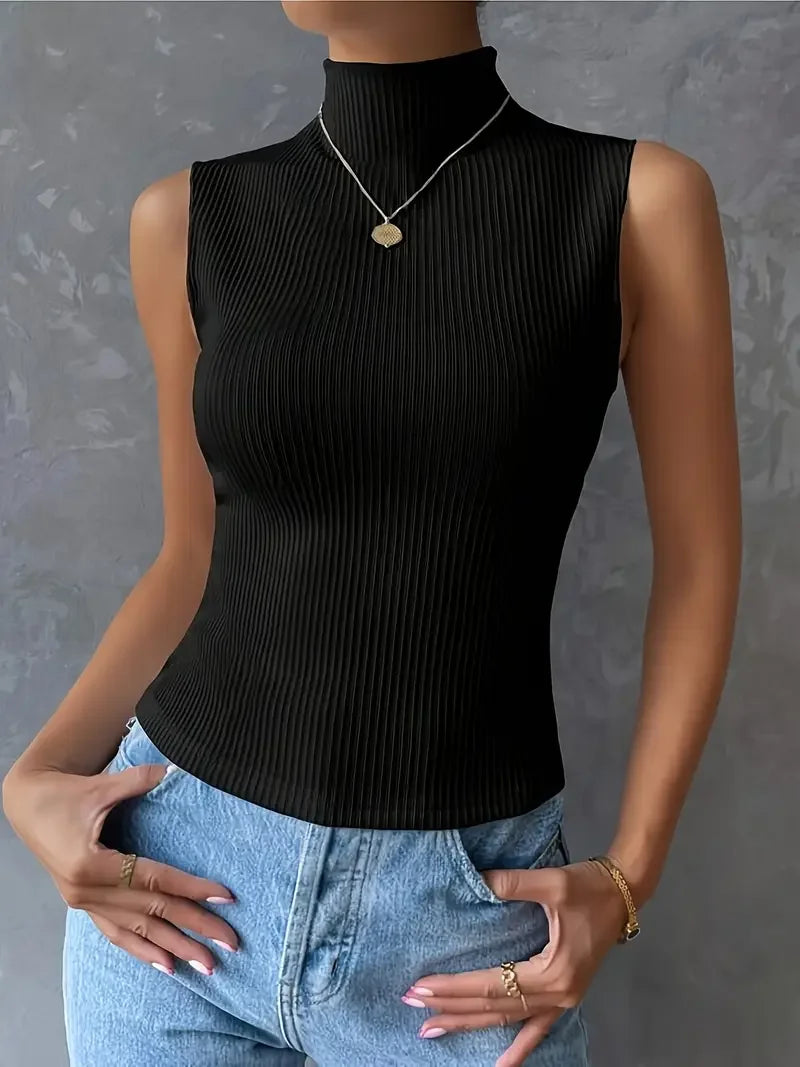 Half-turtleneck Sleeveless Knitted Vest - LA FEMME WANDERER