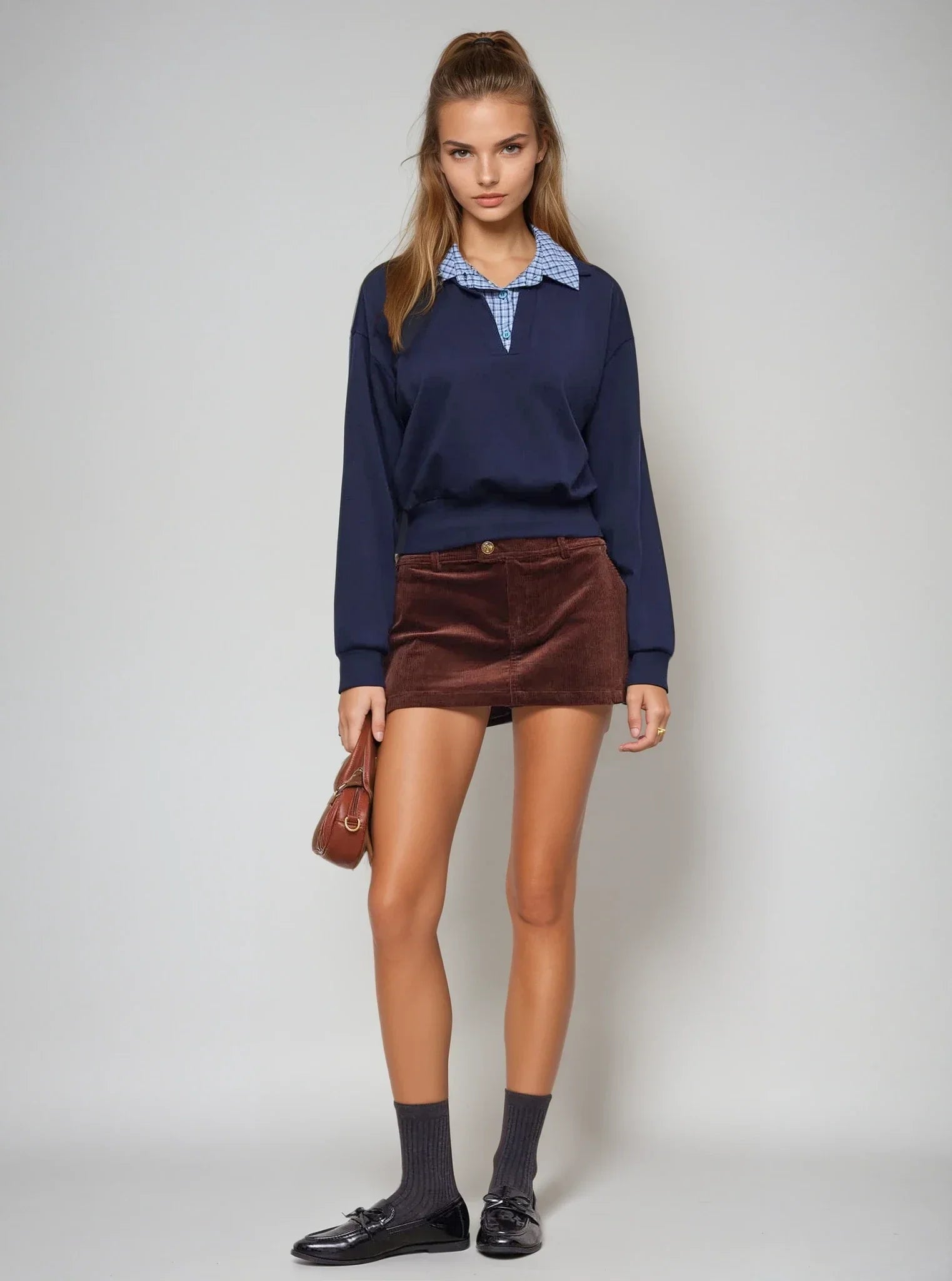 Terry Checks Collar Sweatshirt - LA FEMME WANDERER