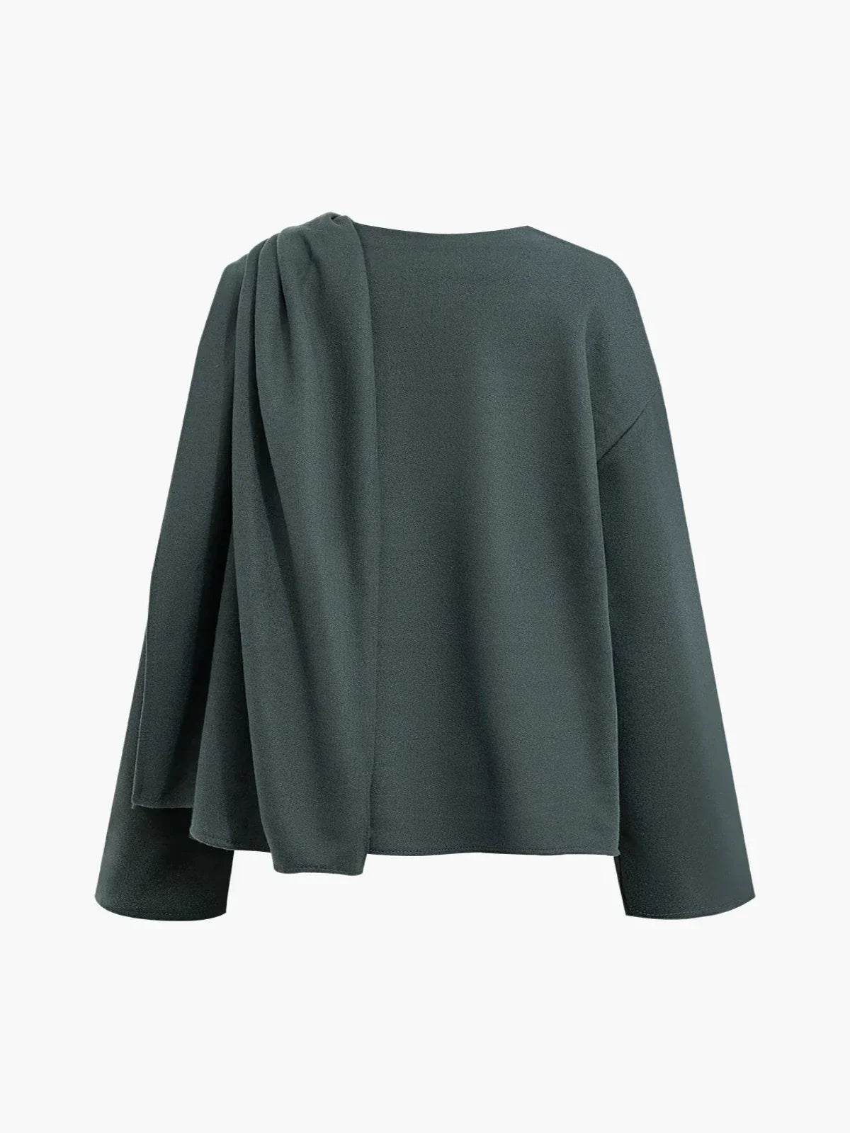 Ασύμμετρο πλεκτό παλτό με στρογγυλή λαιμόκοψη και κασκόλ - LA FEMME WANDERER