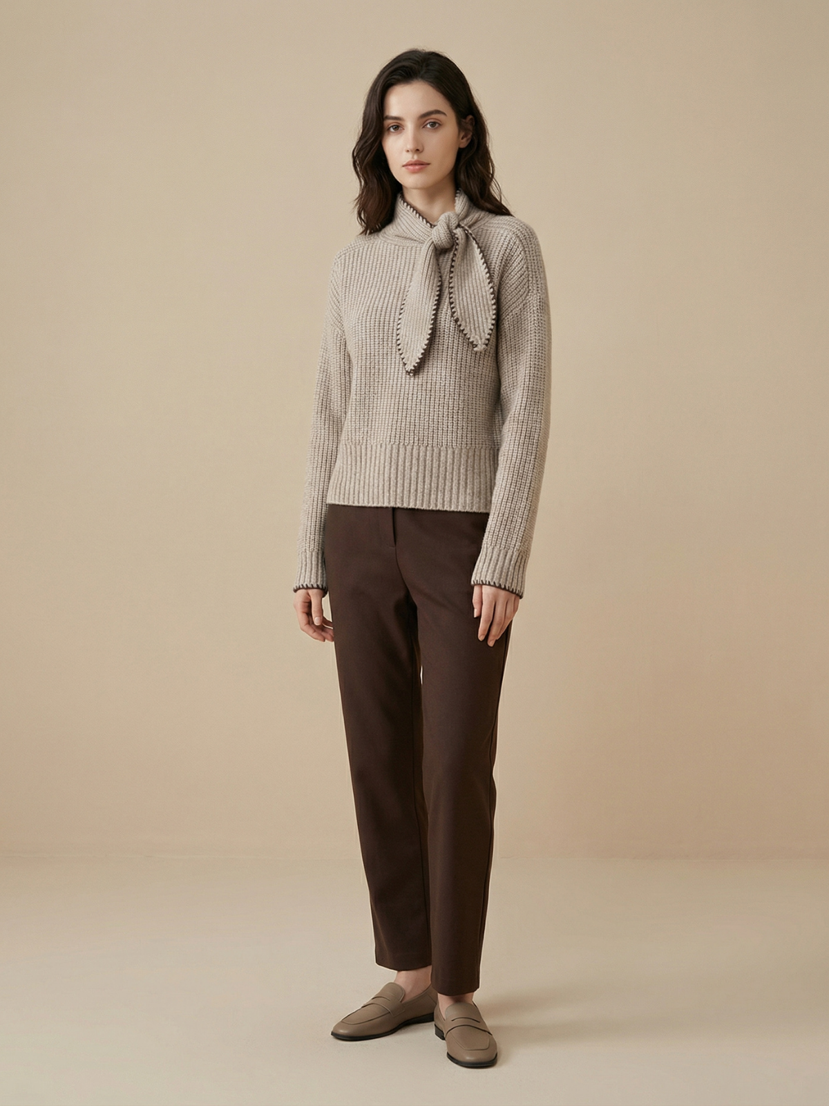 Bowknot High Neck Knit Pullover Long Sleeve