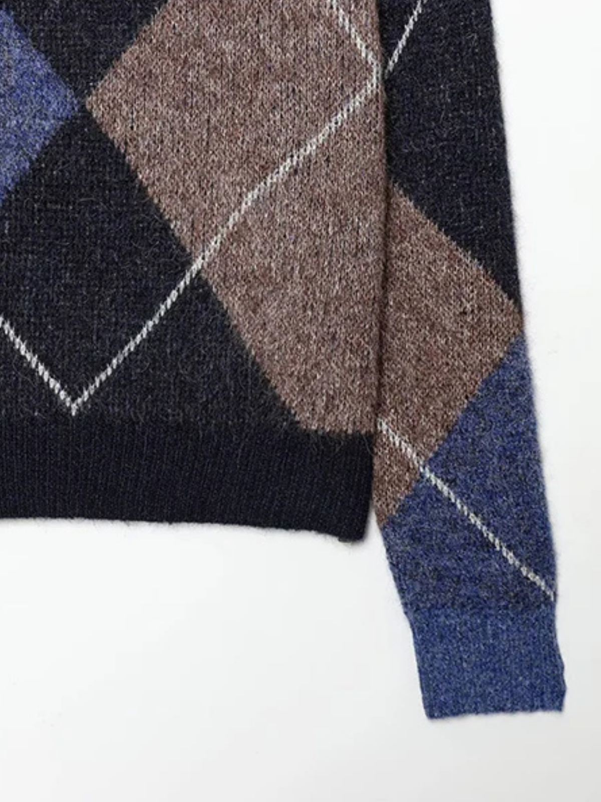 Long Sleeve Argyle O Neck Knit Pullover