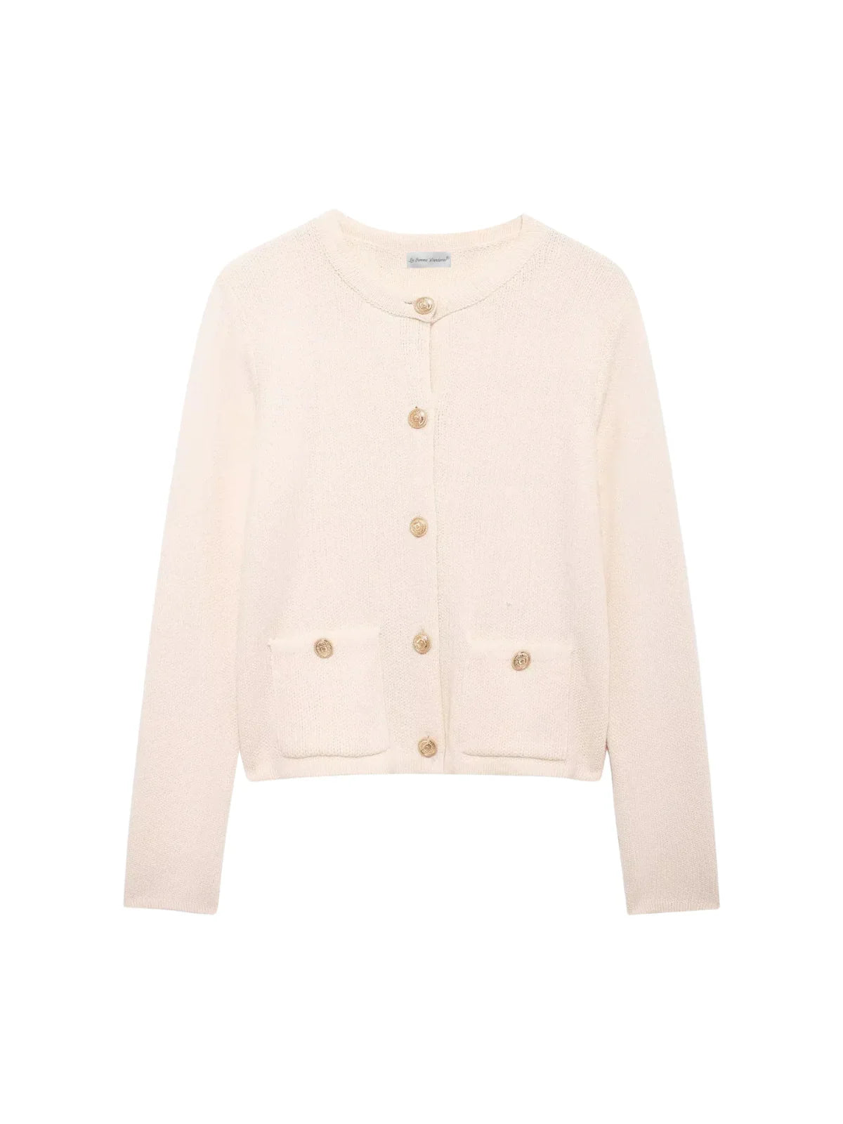 Gold Decorated Row Button Short Knitted Cardigan - LA FEMME WANDERER