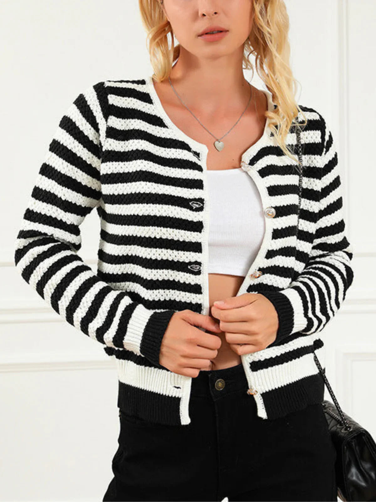 Black Wide Striped Cardigan - LA FEMME WANDERER