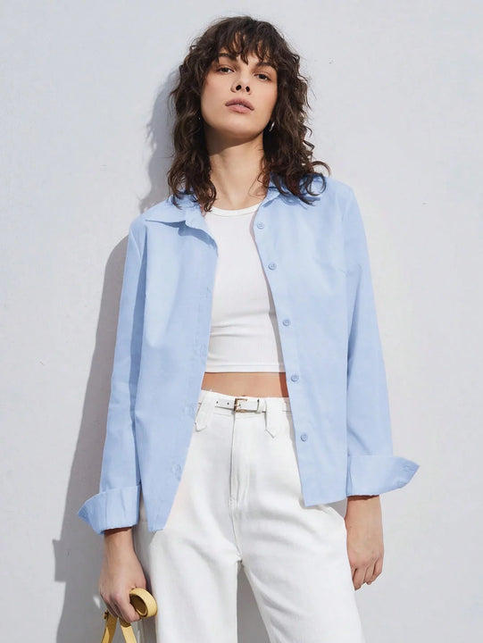 Turndown Collar Long Sleeve Shirt Casual Fit Everyday Wear