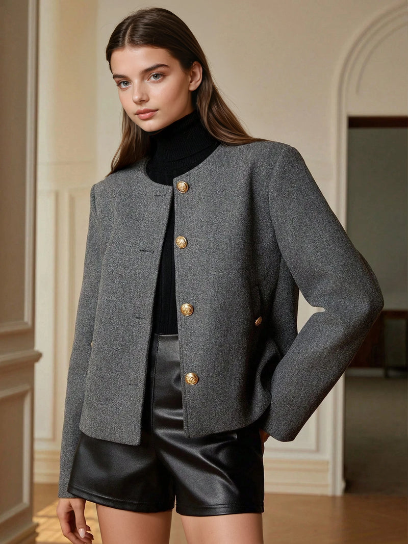 Ανθρακί vintage σακάκι με κουμπιά και μακριά μανίκια