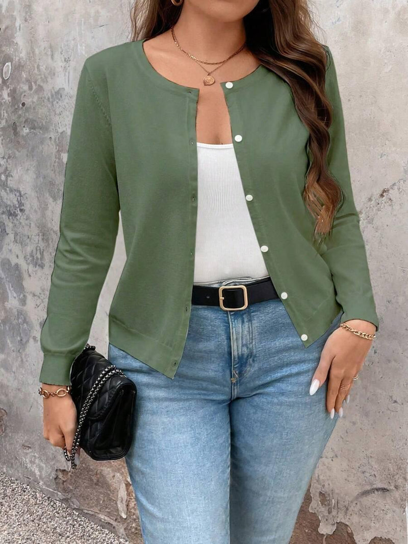 Ζακέτα Plus Size με Βερίκοκο, Μακρυμάνικη, Μονόπετη, Άνετη