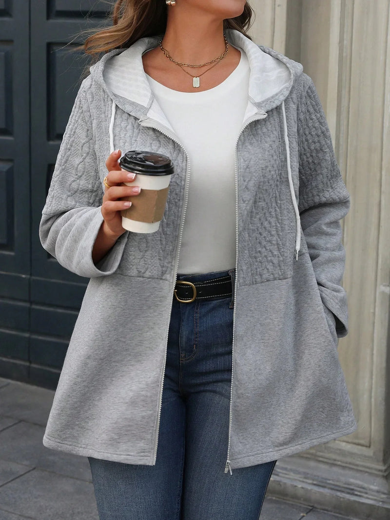 Παλτό με κουκούλα και φερμουάρ και κορδόνι για casual φθινοπωρινή χειμερινή ένδυση