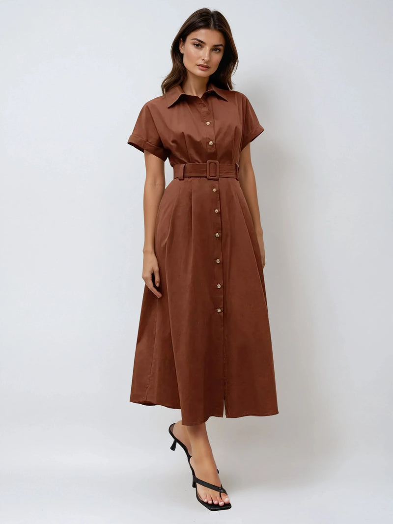 Casual Shirt Dress With Collar And Pockets Breathable