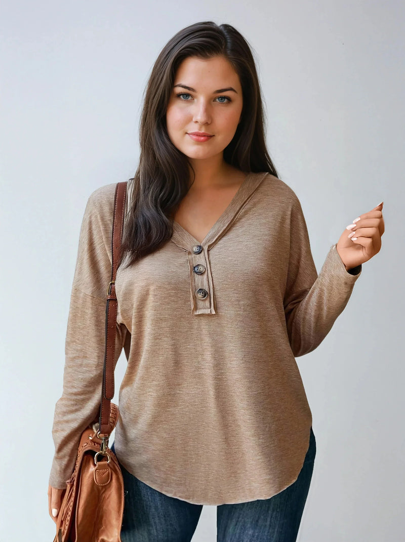 Plus Size V Neck Long Sleeve Shirt Oversized