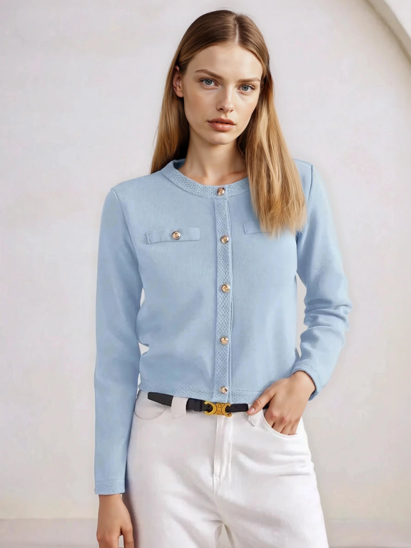 Knit Cardigan With Button Front For Workwear Comfort
