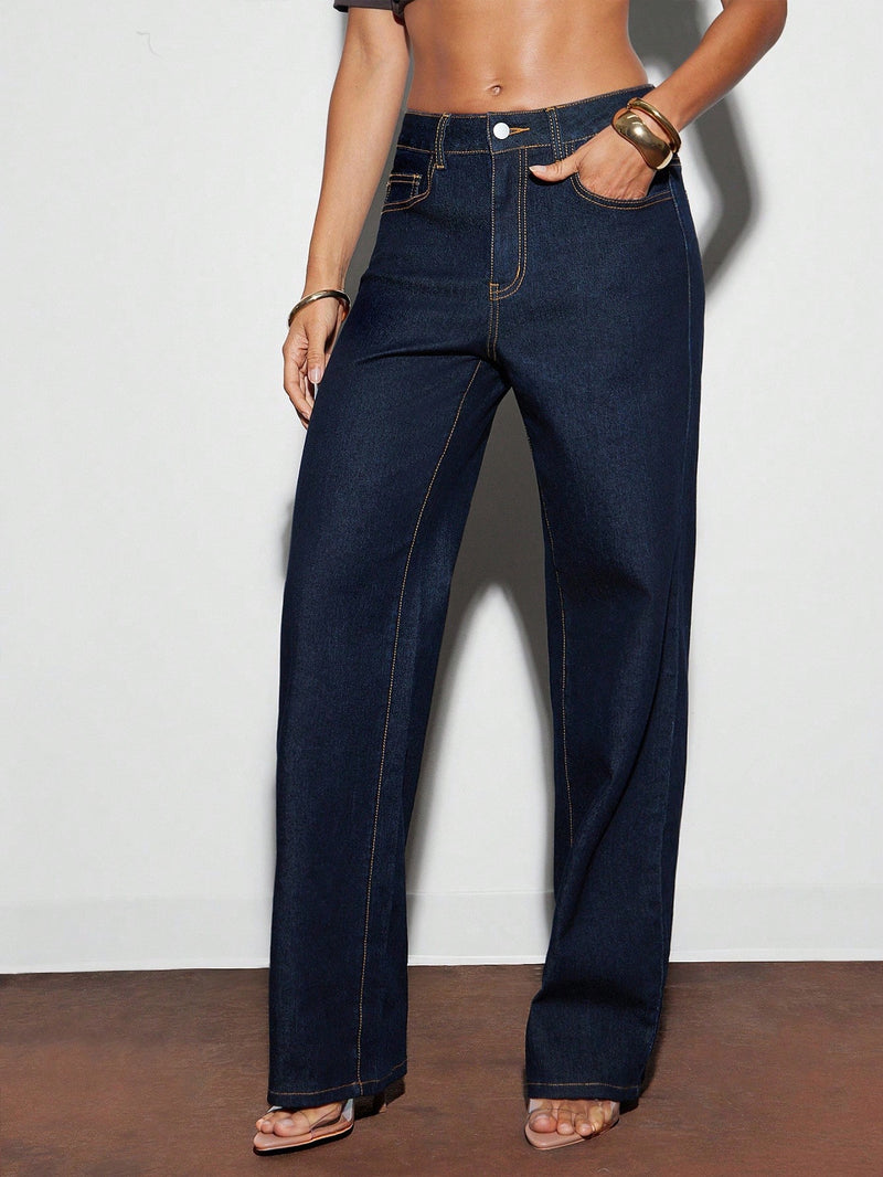 Straight Leg Dark Wash Denim Pants