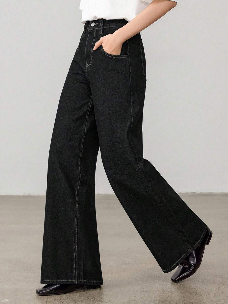 Ψηλό τζιν με ίσια ριγέ ύφανση