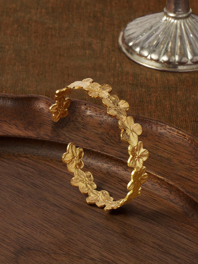 FloraGlow Gold Flower Stainless Open Cuff