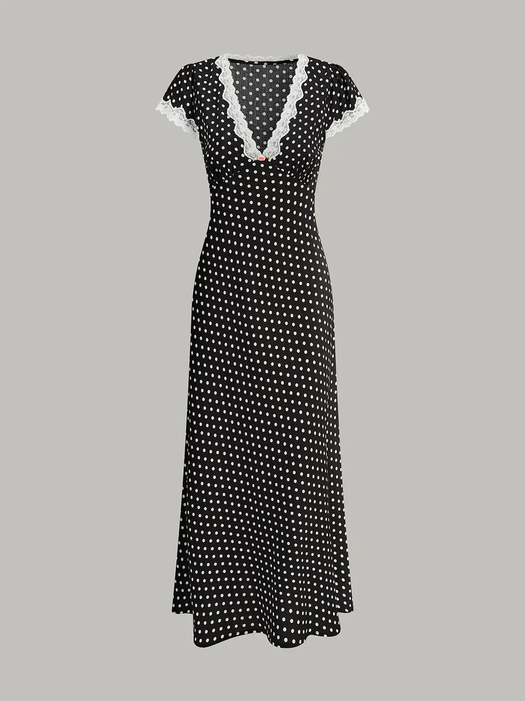 Polka Dot Lace-Trim Dress - LA FEMME WANDERER