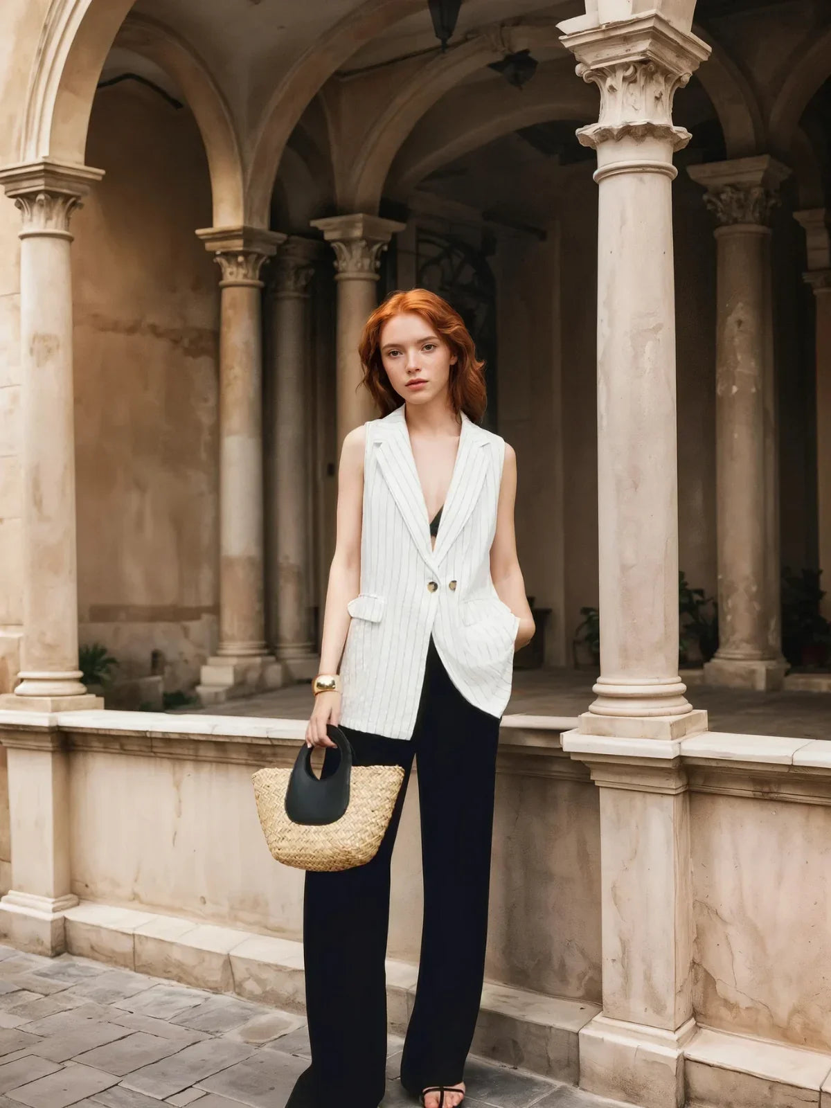 Γιλέκο Pinstripe Cotton Blends - LA FEMME WANDERER