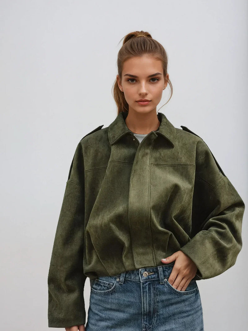 Batwing Sleeve Premium Textured Suede Pilot Jacket