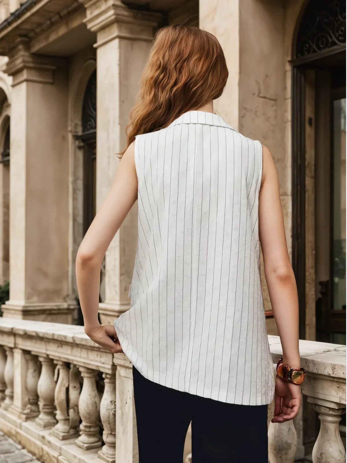 Γιλέκο Pinstripe Cotton Blends - LA FEMME WANDERER