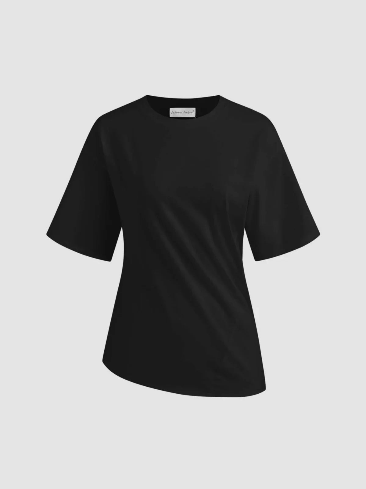 Έξυπνο, καθημερινό, ασύμμετρο μπλουζάκι με στρίφωμα από μείγμα βαμβακιού - LA FEMME WANDERER