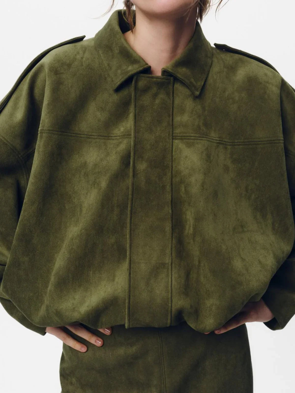 Batwing Sleeve Premium Textured Suede Pilot Jacket - LA FEMME WANDERER