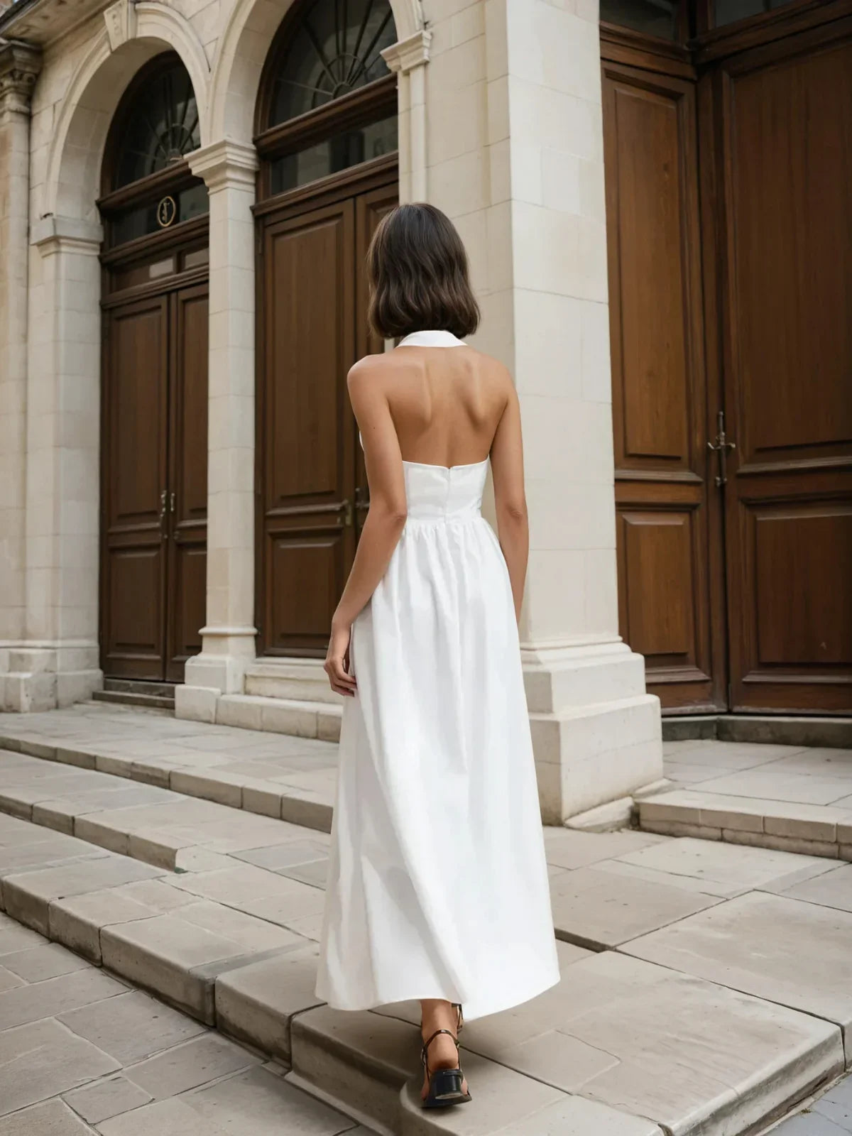 Απλό και κομψό μακρύ φόρεμα σε γραμμή A από βαμβάκι και λινό - LA FEMME WANDERER