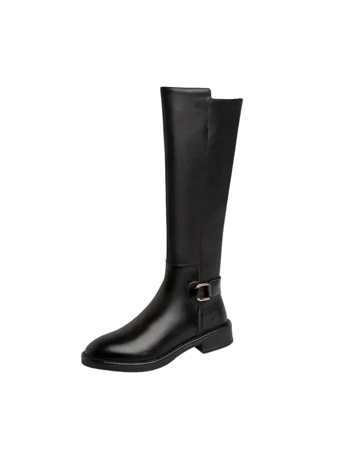 Μπότες μέχρι το γόνατο με αγκράφα ζώνης, χοντρό τακούνι, μαύρο ματ - LA FEMME WANDERER