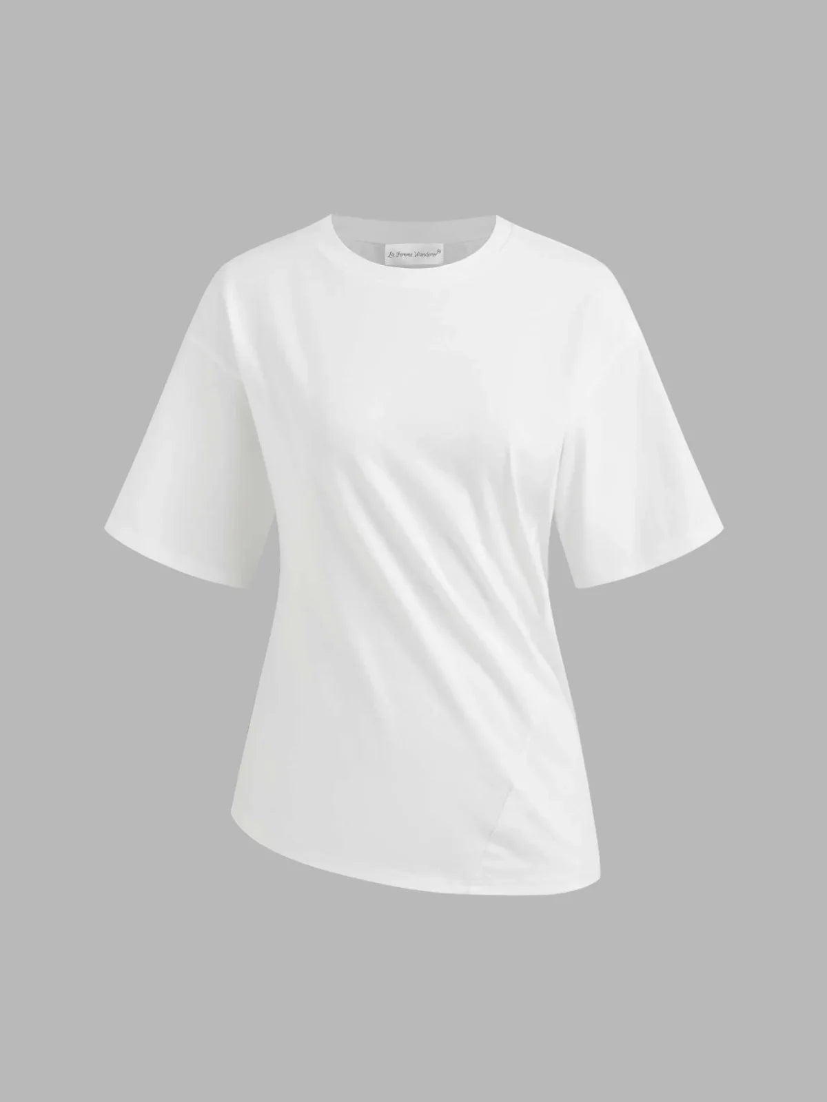 Έξυπνο, καθημερινό, ασύμμετρο μπλουζάκι με στρίφωμα από μείγμα βαμβακιού - LA FEMME WANDERER