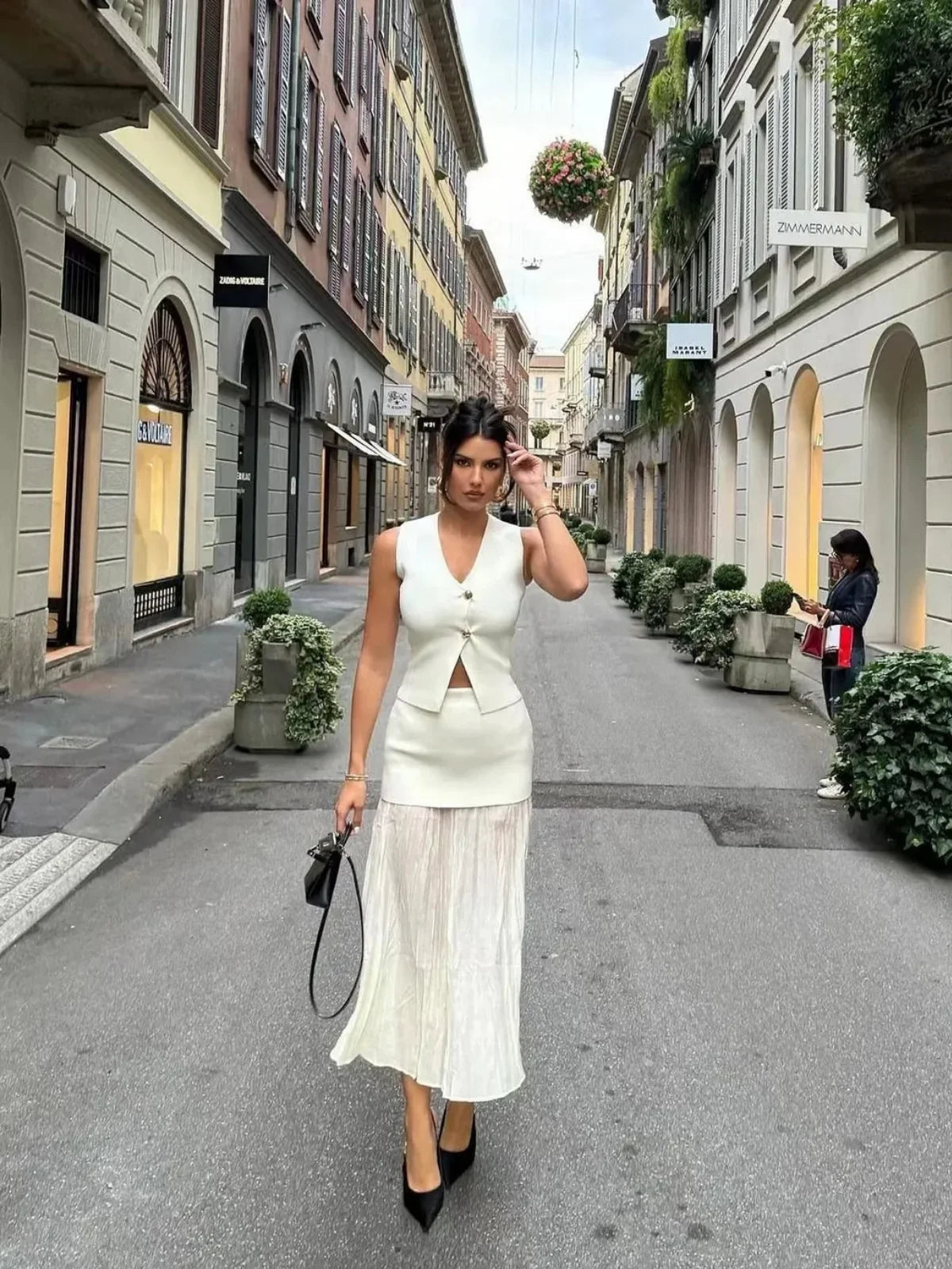 Κομψό σετ πλεκτού γιλέκου και μακριάς φούστας - LA FEMME WANDERER