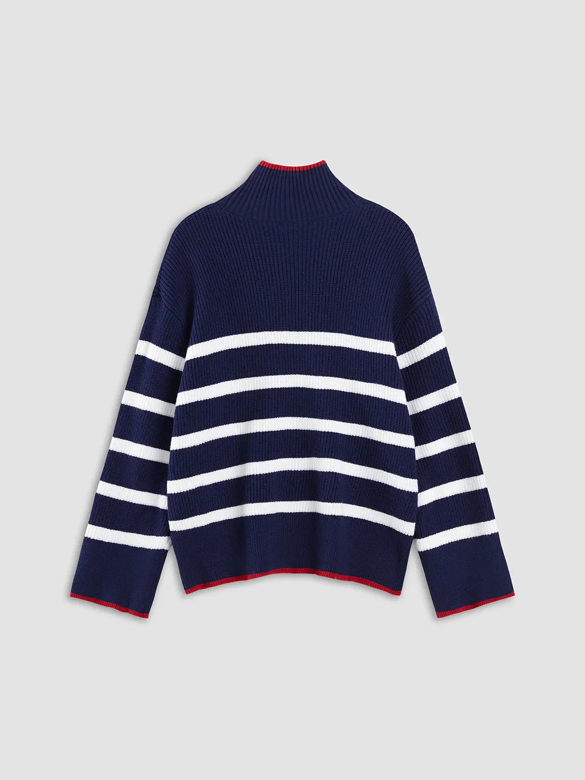 Contrast Stripe Mockneck Sweater - LA FEMME WANDERER