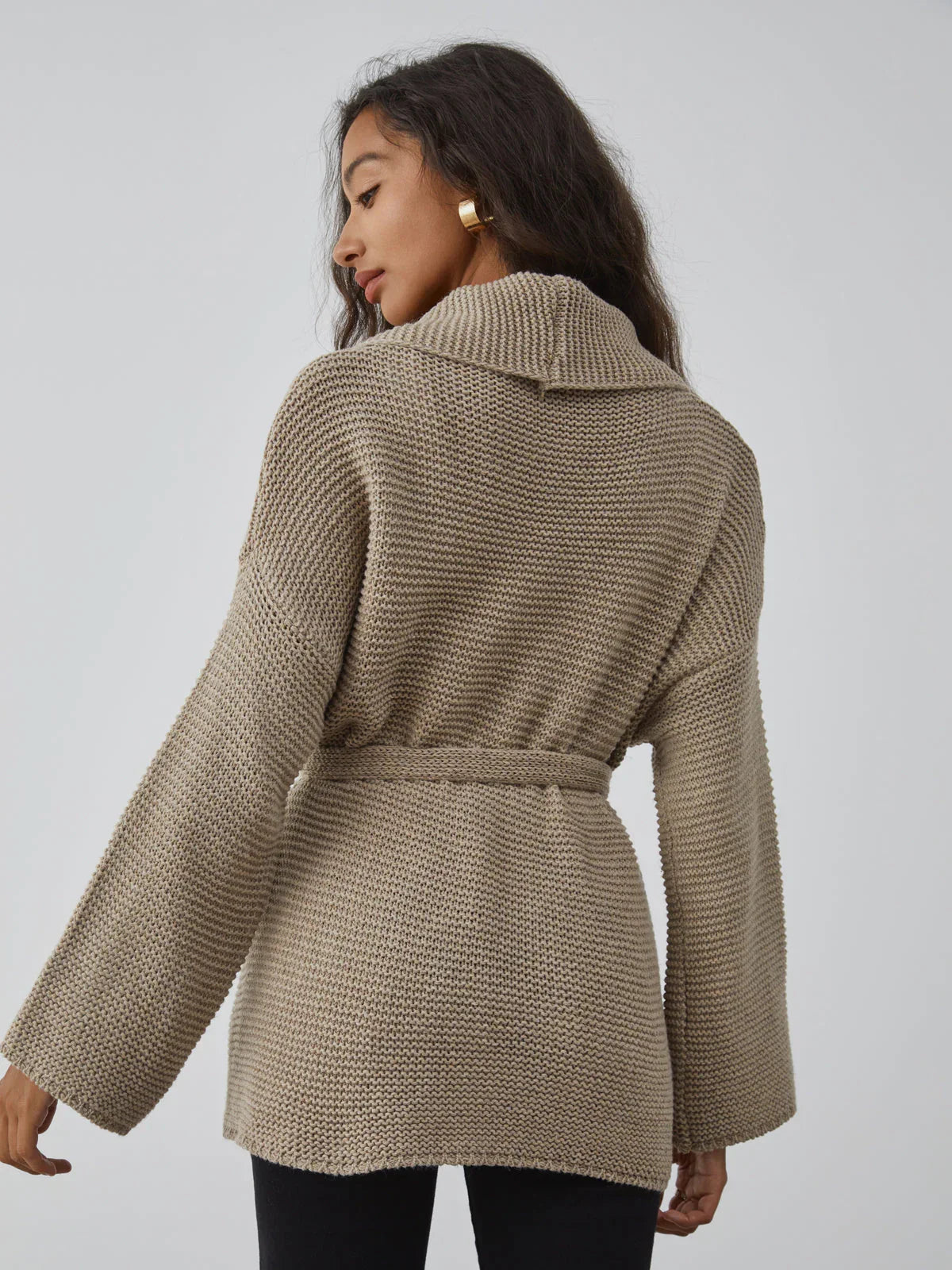 Taupe Tie Cardigan - LA FEMME WANDERER