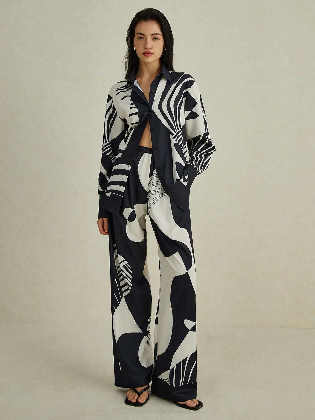 Σετ παντελόνι με ακανόνιστο print και φαρδιά μπατζάκια - LA FEMME WANDERER