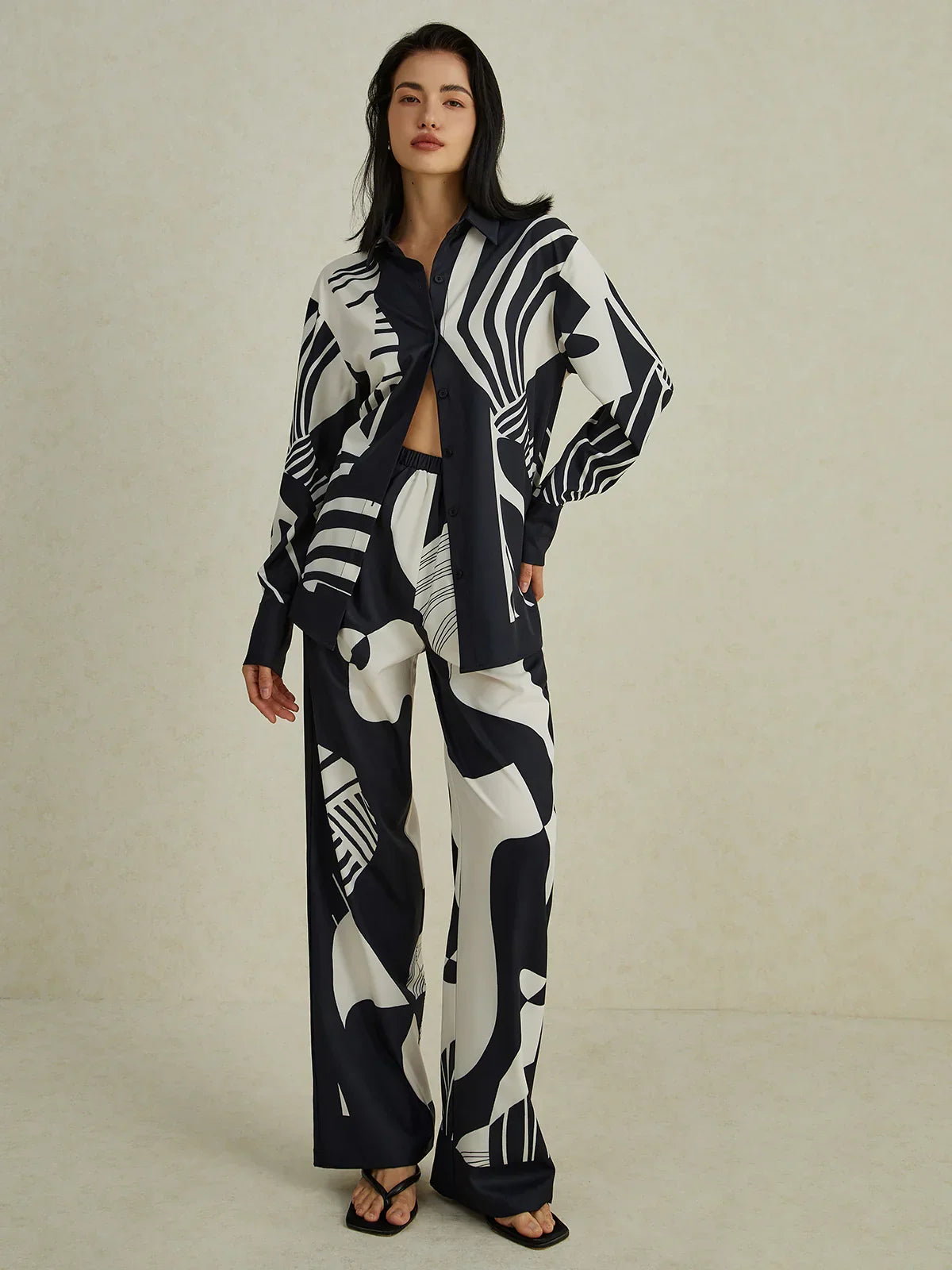 Σετ παντελόνι με ακανόνιστο print και φαρδιά μπατζάκια - LA FEMME WANDERER