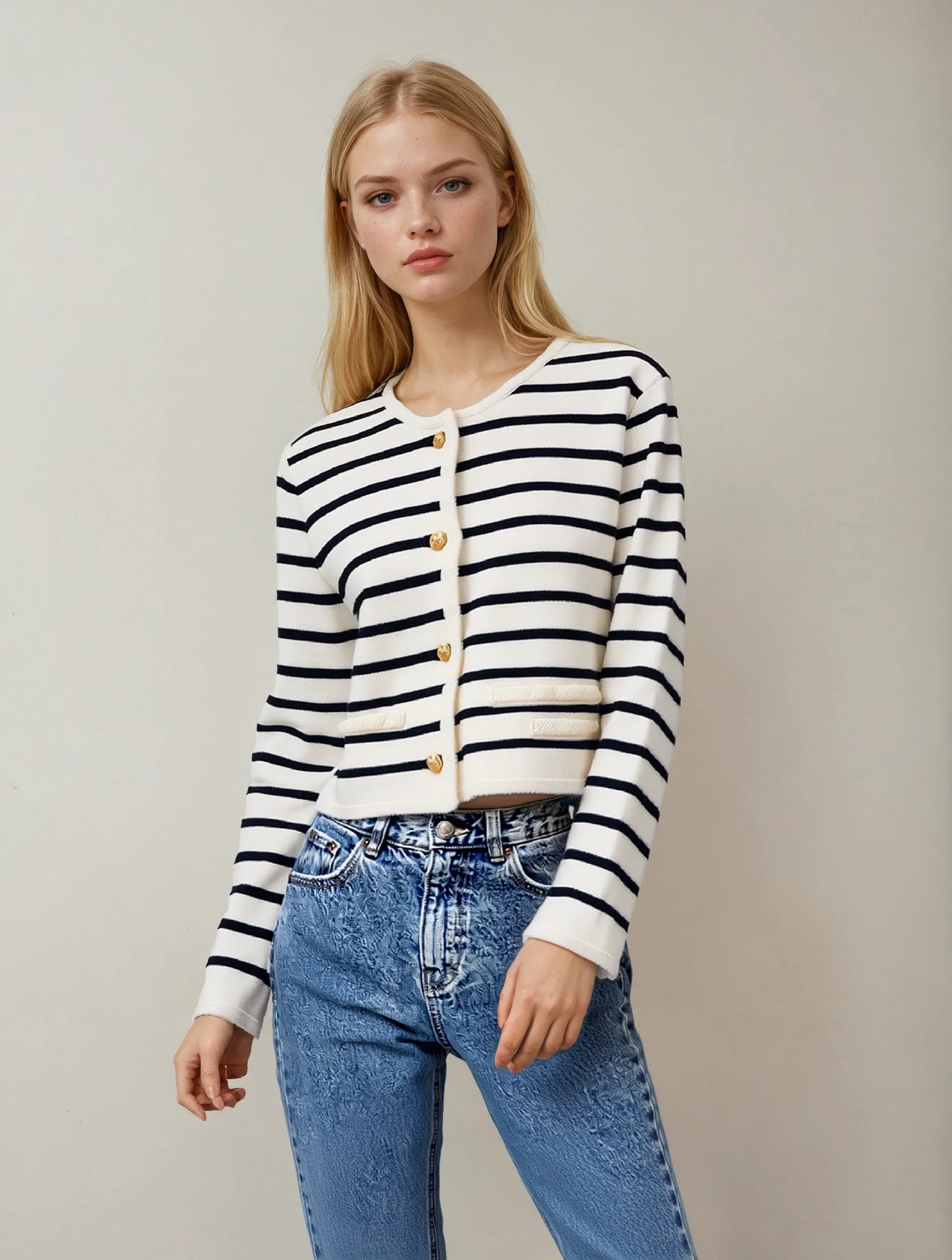 Striped Knitted Cardigan - LA FEMME WANDERER