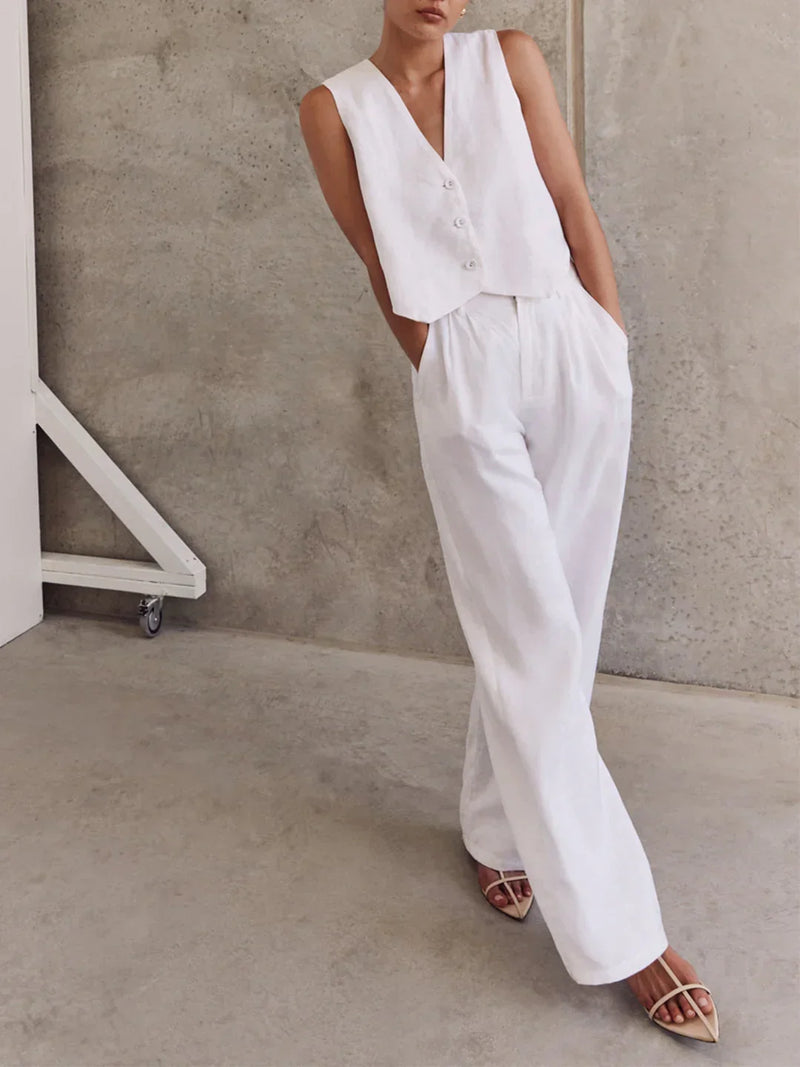 Linen Sleeveless Vest & Trousers Two-piece Set