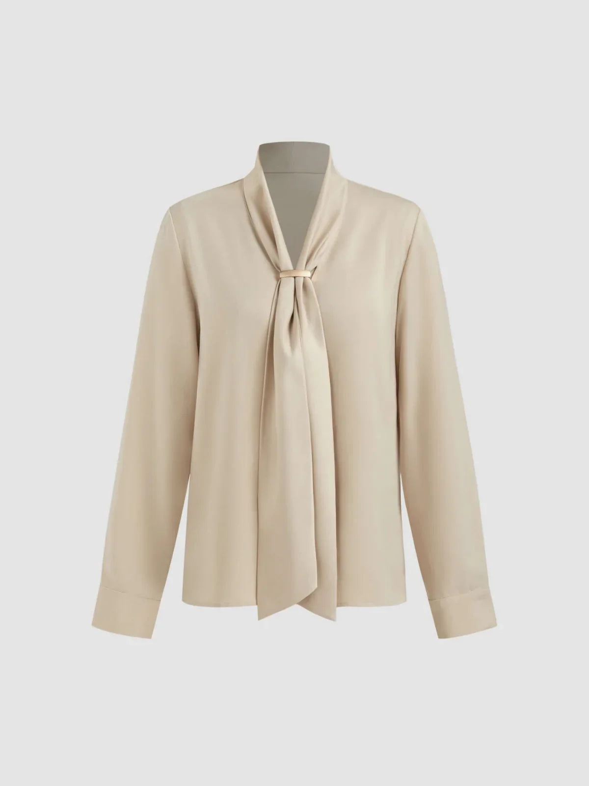 Collar Metal Hook Long Sleeve Blouse With Tie - LA FEMME WANDERER