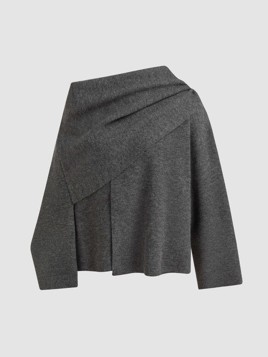 Knit Asymmetrical Neck Split Cardigan