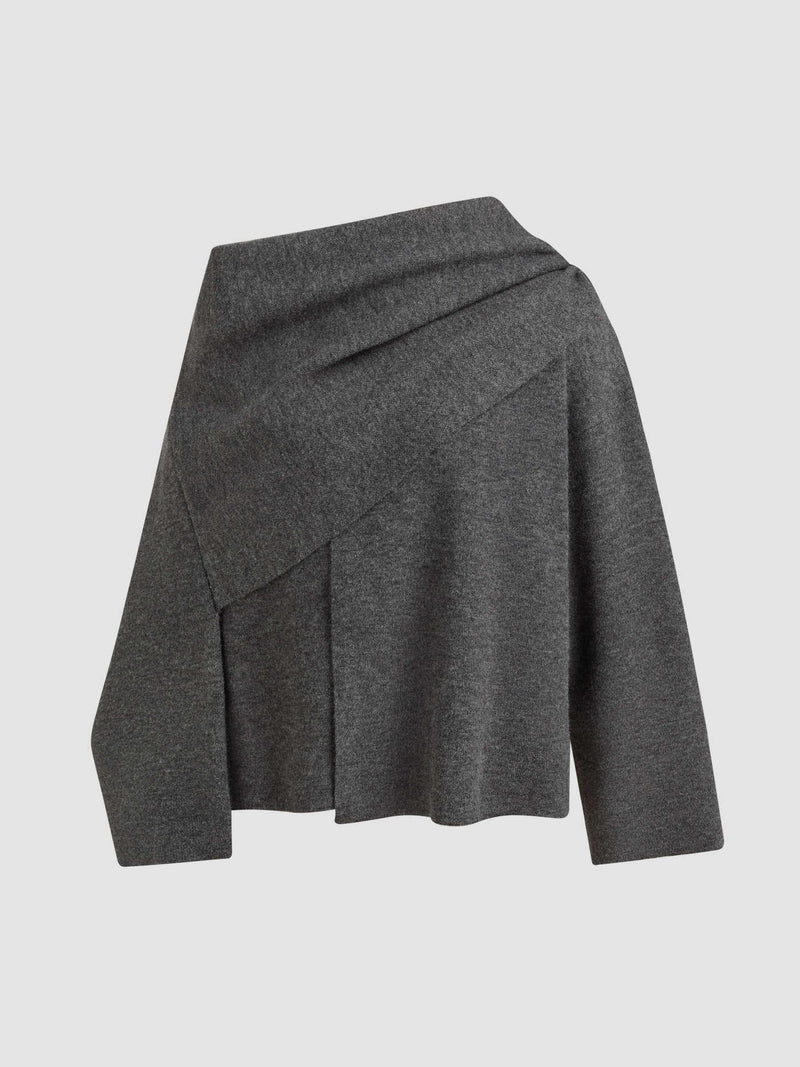 Πλεκτή Ζακέτα με Ασύμμετρο Στυλ και Άνοιγμα στο Λαιμό