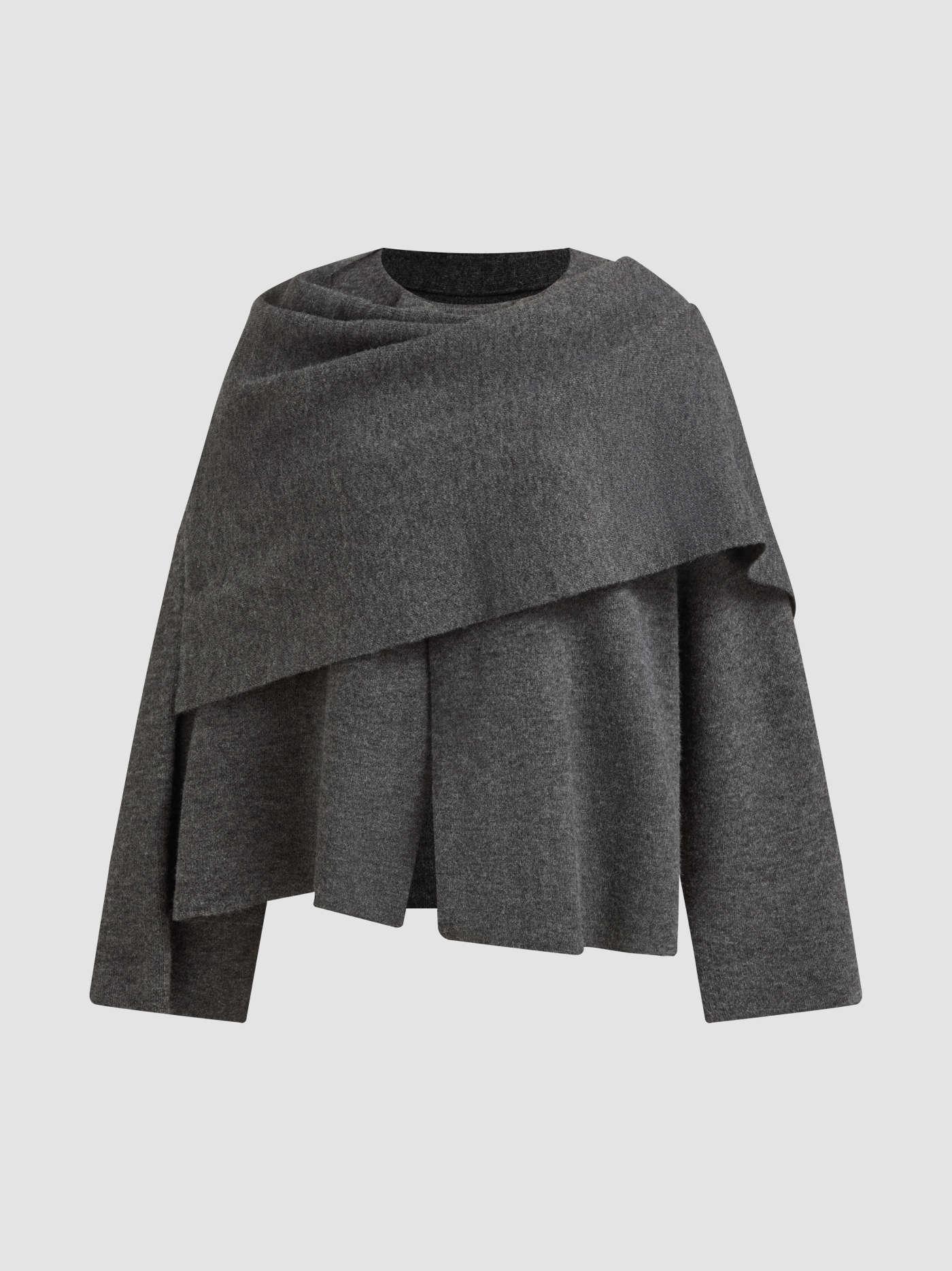 Πλεκτή ασύμμετρη ζακέτα με άνοιγμα στο λαιμό - LA FEMME WANDERER