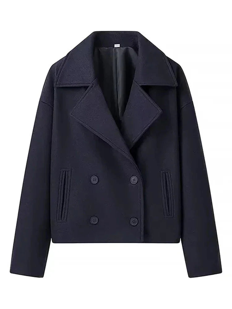 Παλτό με διπλό στήθισμα και μακριά μανίκια από μείγμα μαλλιού και πέτο