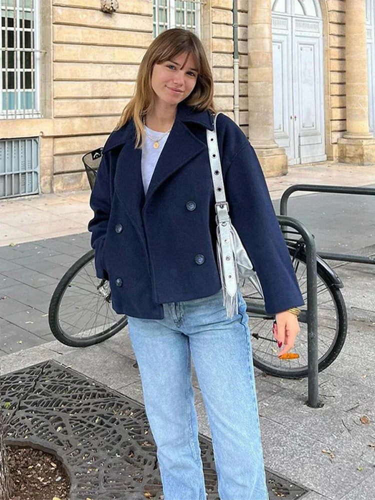 Παλτό με μακριά μανίκια και σταυρωτό πέτο από μείγμα μαλλιού - LA FEMME WANDERER