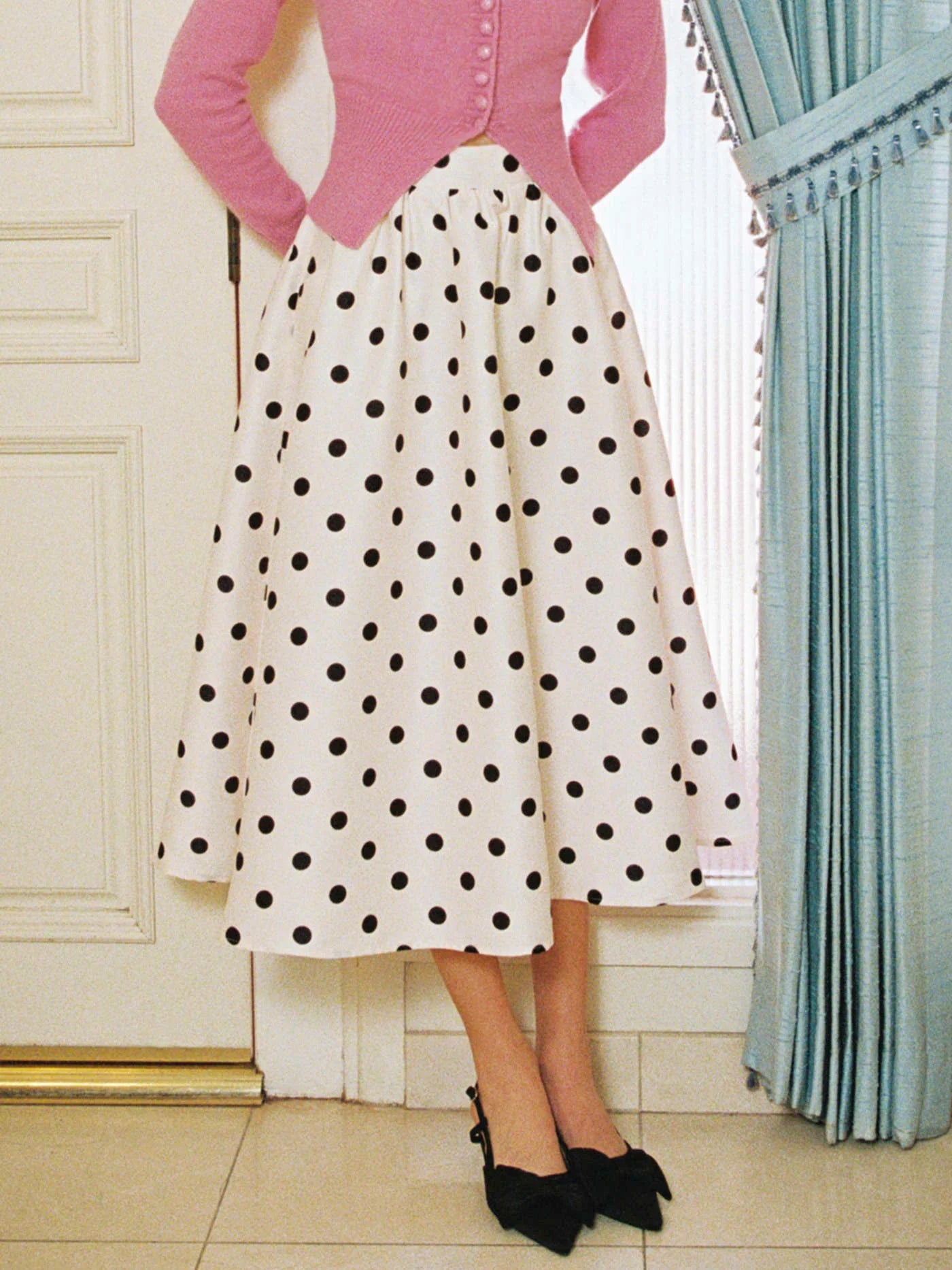 Μέση φούστα με βολάν με βολάν με πουά - LA FEMME WANDERER