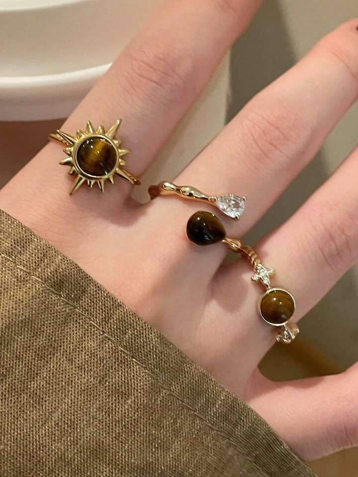 Golden Eclipse 3-Piece Ring Set
