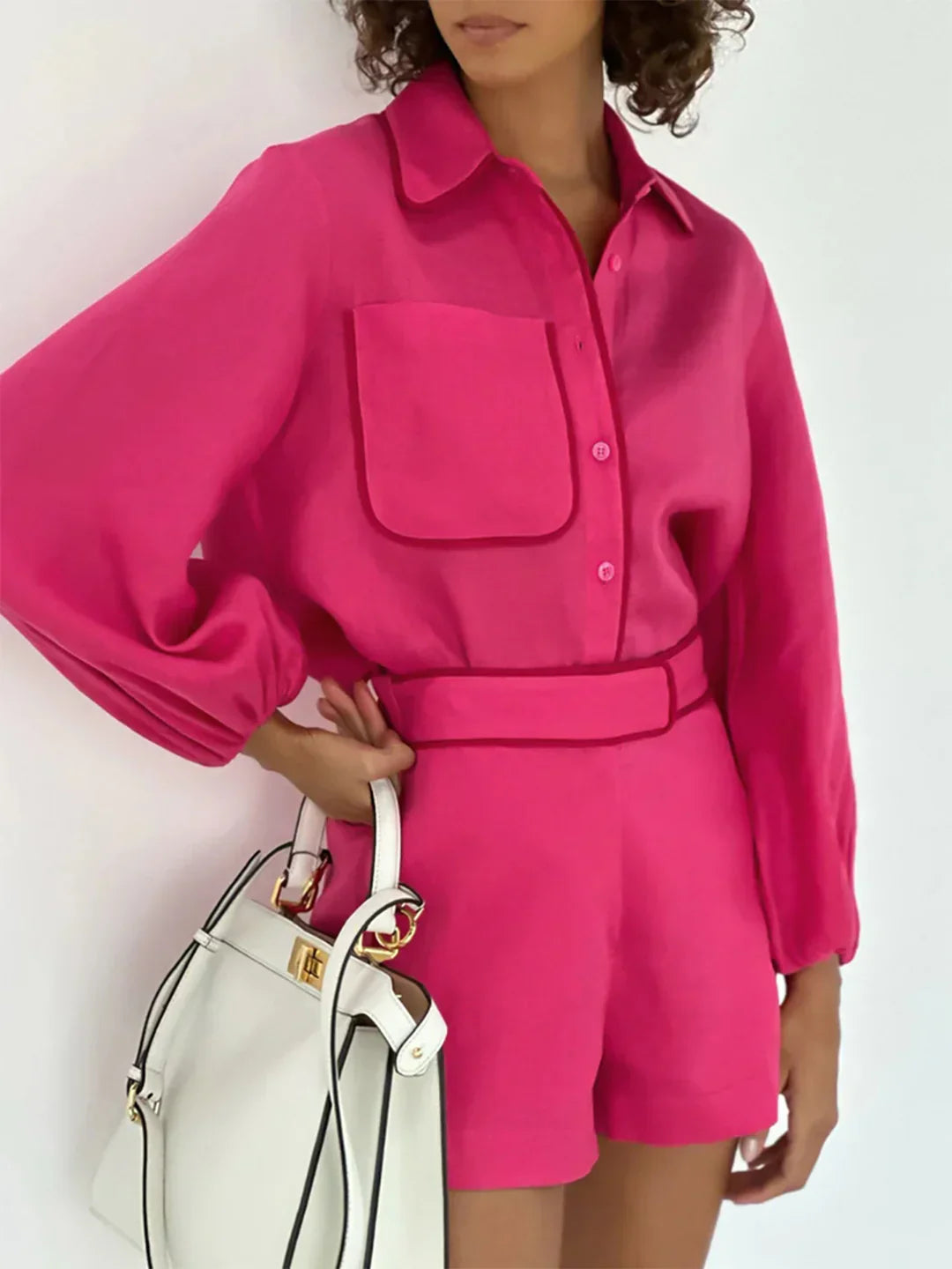 Σετ δύο τεμαχίων σορτς με τελείωμα σε αντίθεση από βαμβάκι και λινό - LA FEMME WANDERER