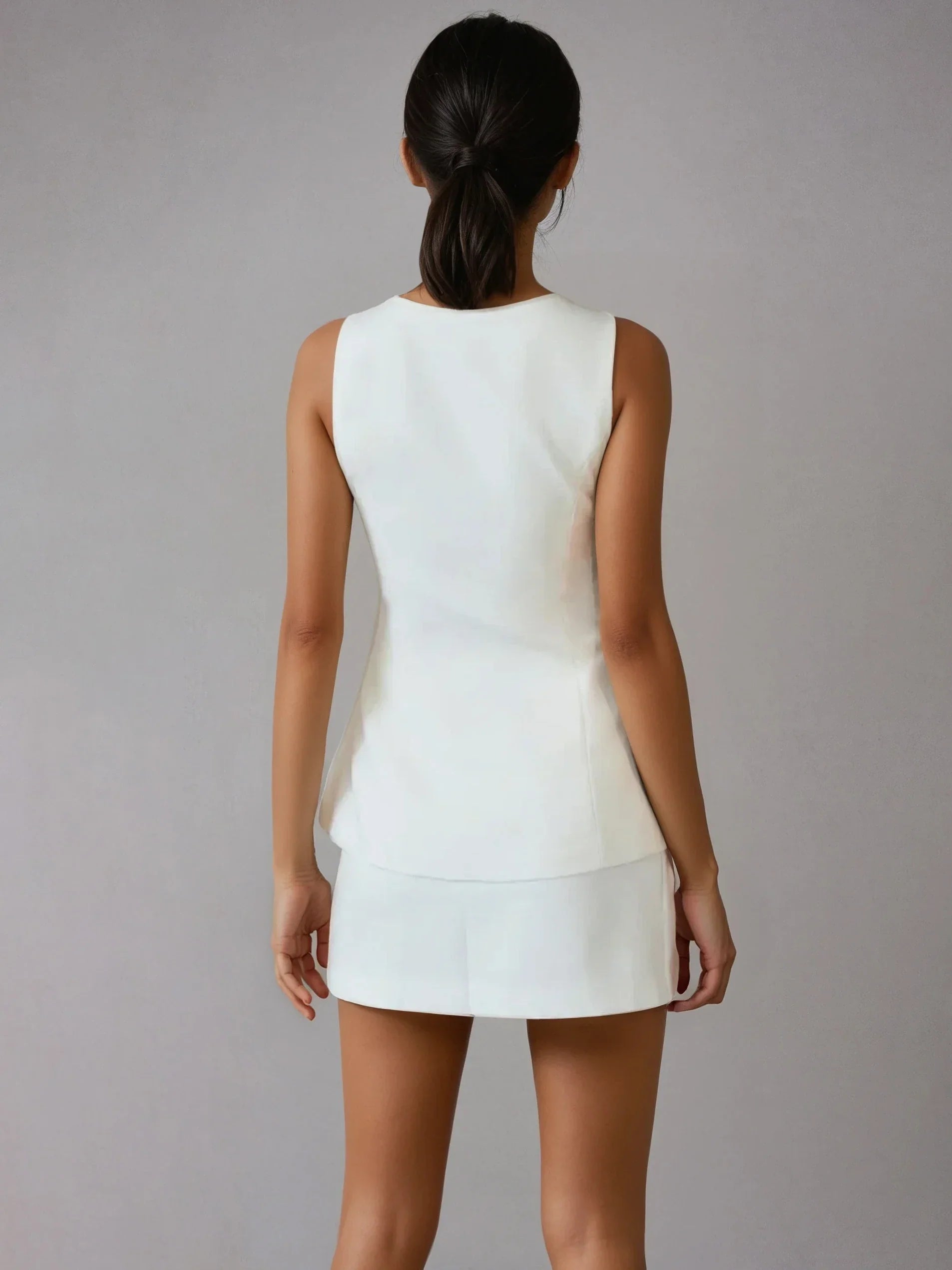 Elegant Style Square Collar Sleeveless Skirt Set - LA FEMME WANDERER