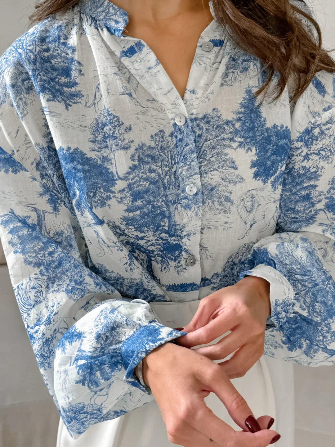 Casual Printed Long Sleeve Shirt - LA FEMME WANDERER